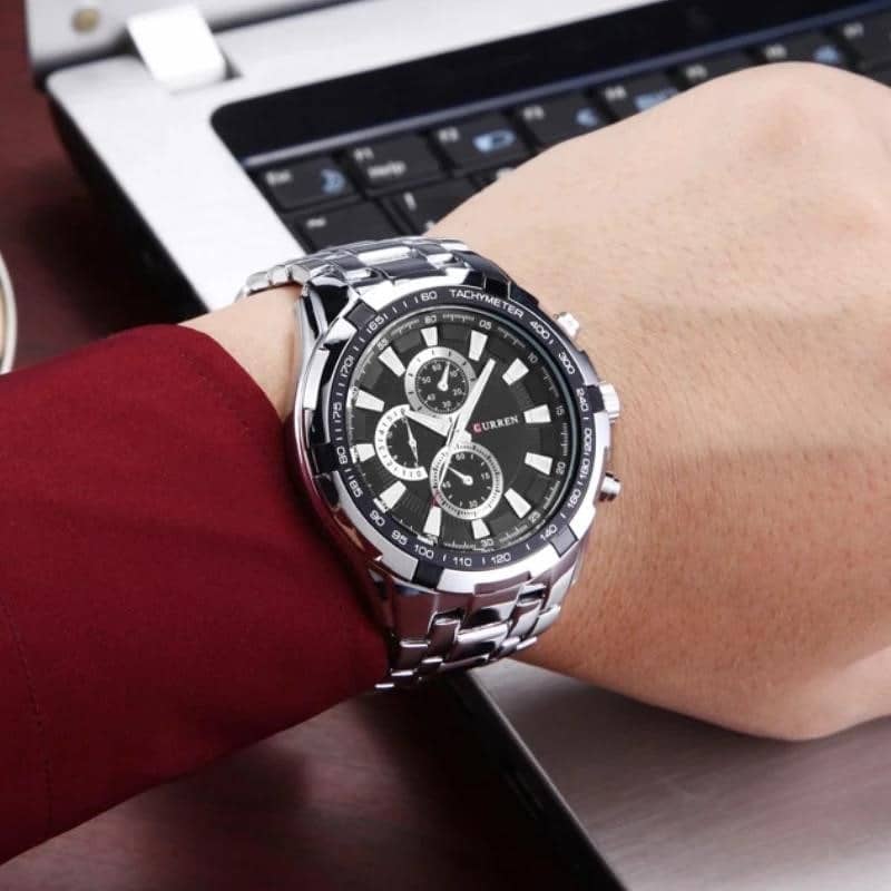 CURREN Úplne nové luxusné módne analógové vojenské športové pánske hodinky  s oceľovým remienkom čierne kremenné pánske hodiny